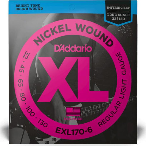 D'Addario EXL170-6 Long Scale Bass Guitar Strings - Light 32-130